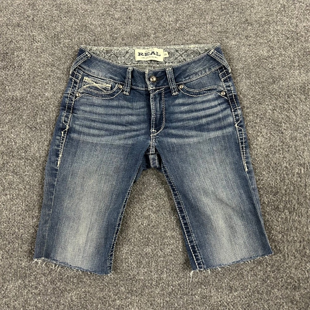Ariat Denim Shorts Womens Size 25 Blue Real Denim Raw Stretch Western Cowgirl